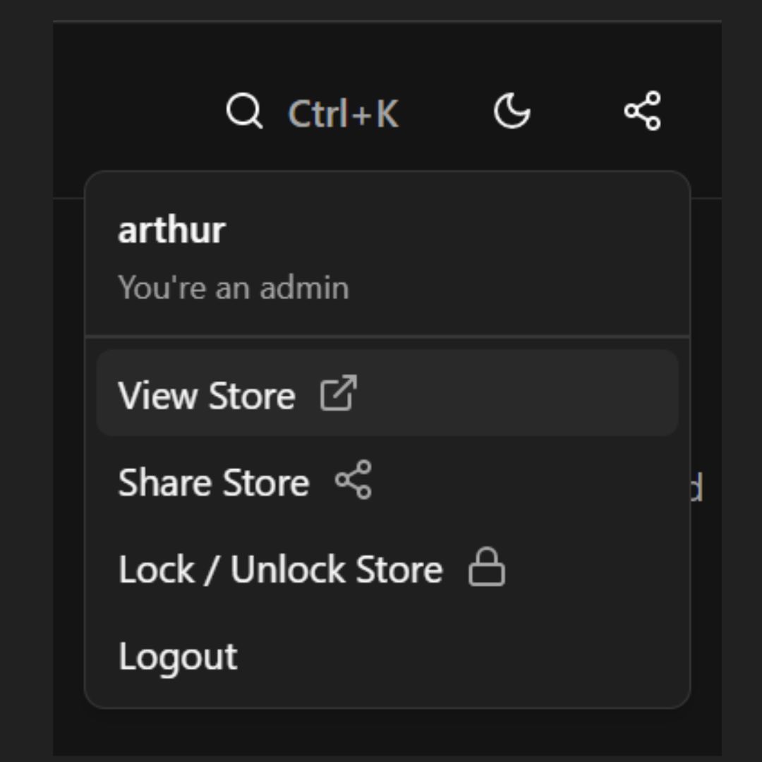 Menu that appears after clicking the share icon.