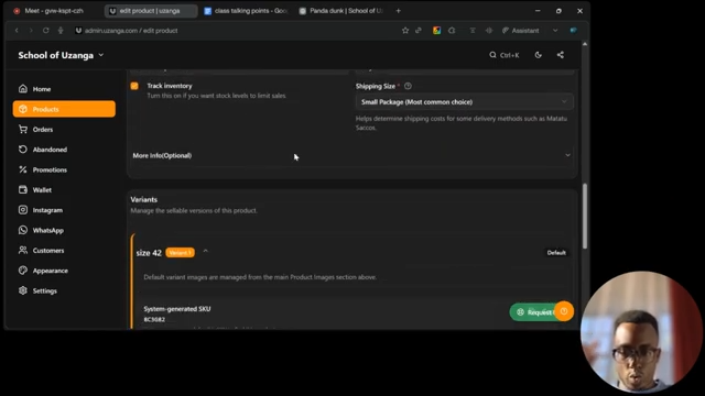 Click on the more info section located above the variants menu