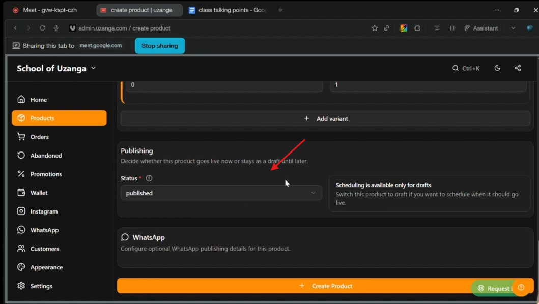 changing the status of the product