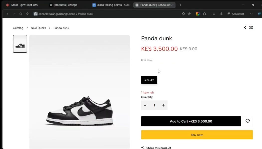 customers view of the published product