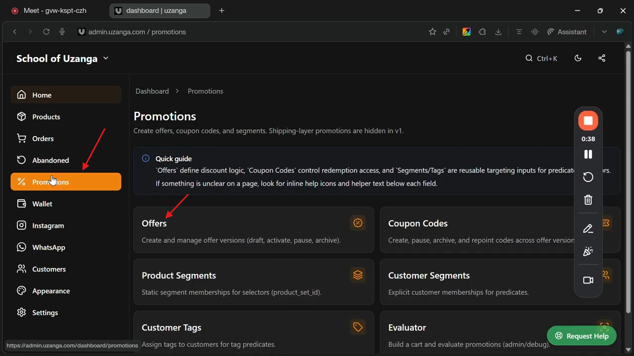 navigating to create a discount or offer