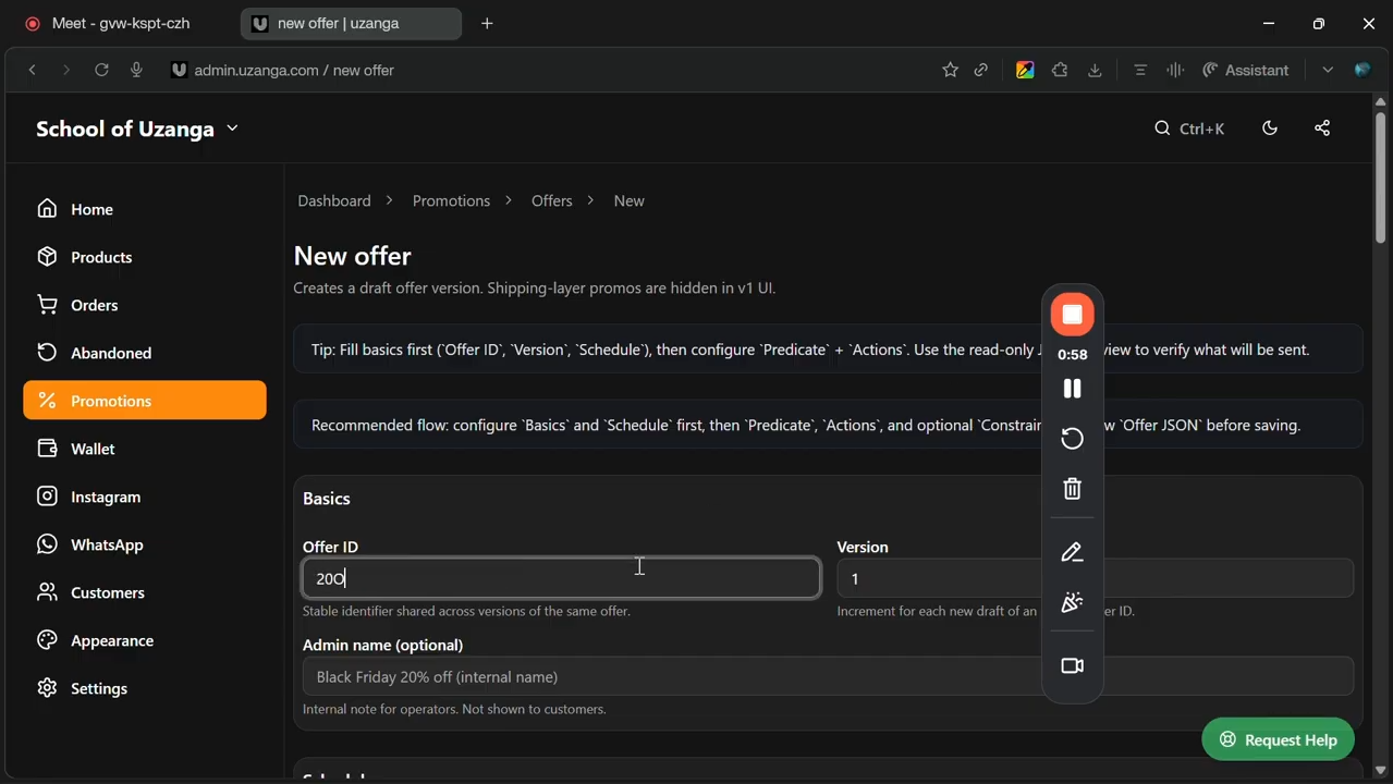 fill the form to create an offer